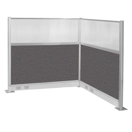 Versare Pre-Configured Hush Panel Electric Cubicle (L Shape) 6' x 6' W/ Window Charcoal Gray Fabric 1859378